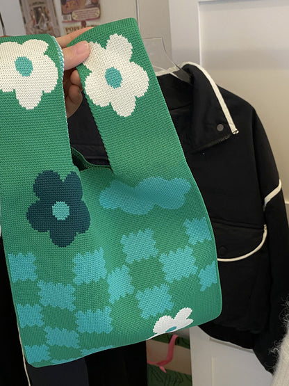 xakxx Floral Printed Plaid Bags Accessories Woven Handbag