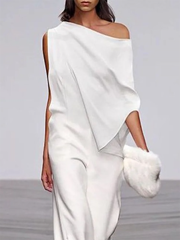 xakxx Loose Solid Color Off-The-Shoulder Jumpsuits