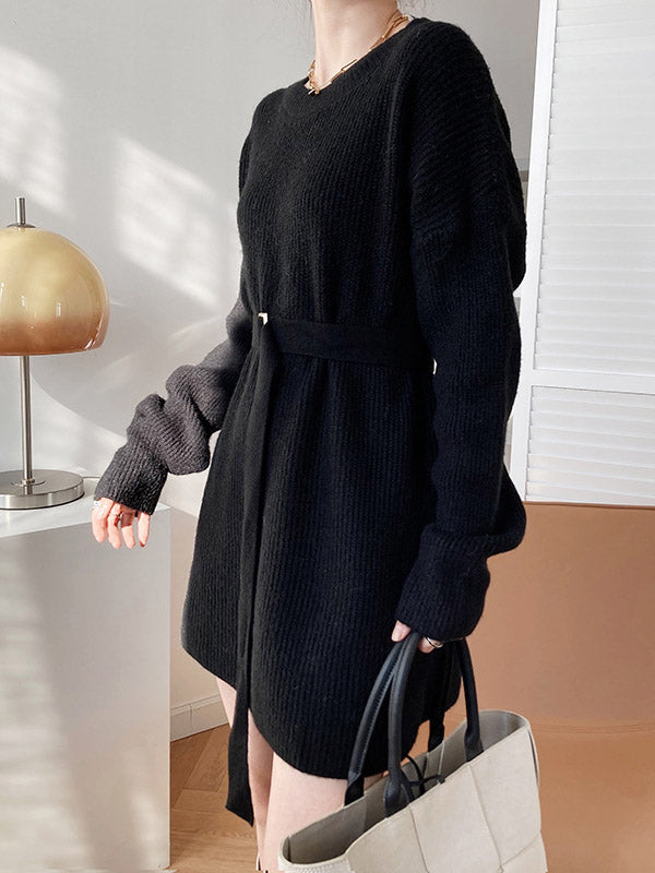 xakxx Loose Lace-Up Knitting Dress