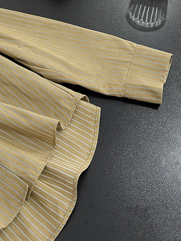 xakxx Long Sleeves Loose Asymmetric Split-Joint Striped Lapel Blouses