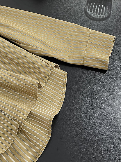 xakxx Long Sleeves Loose Asymmetric Split-Joint Striped Lapel Blouses