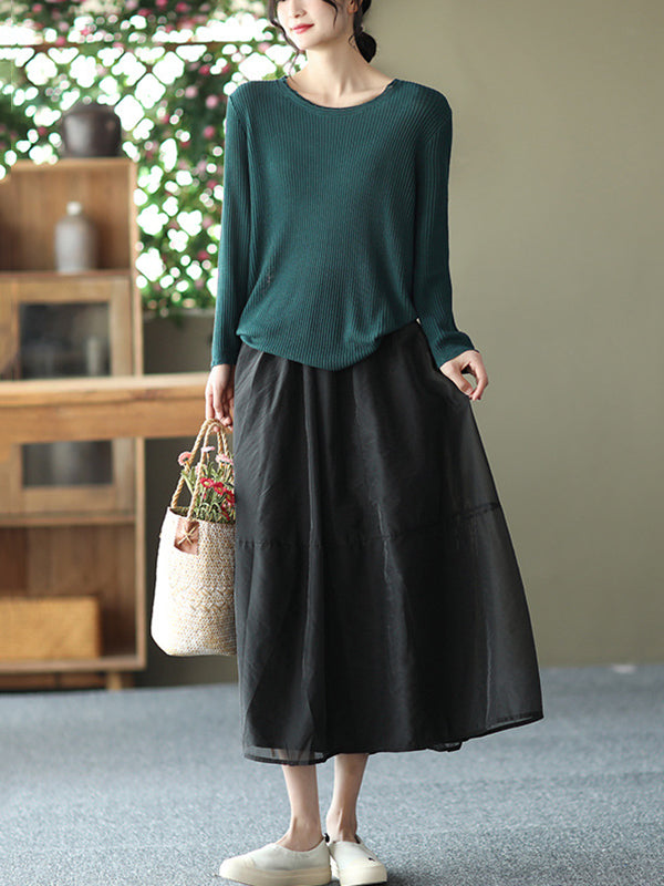 xakxx Simple Loose Solid Color Split-Joint Bubble Skirt