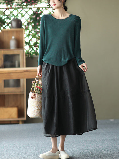 xakxx Simple Loose Solid Color Split-Joint Bubble Skirt