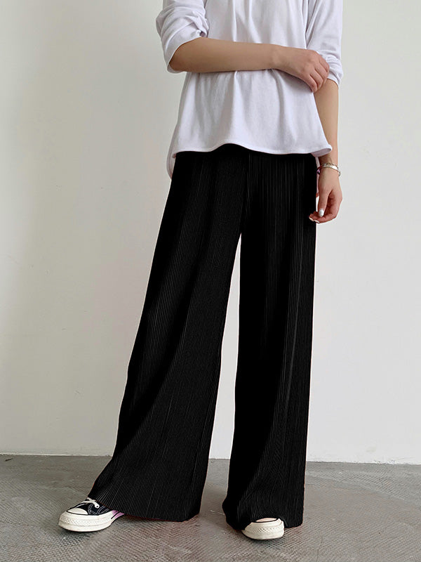 xakxx Casual Solid Color Pleats Capri-Pants Bottoms