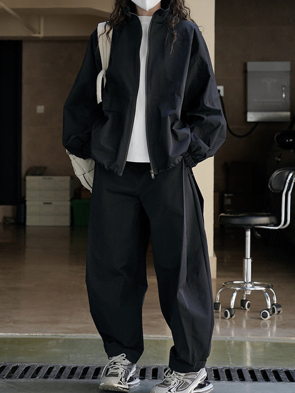 xakxx Loose Wide Leg High-Waisted Pleated Solid Color Casual Pants Bottoms Trousers