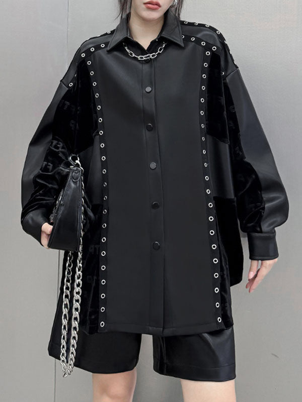 xakxx High-Low Long Sleeves Buttoned Split-Joint Lapel Blouses&Shirts Tops