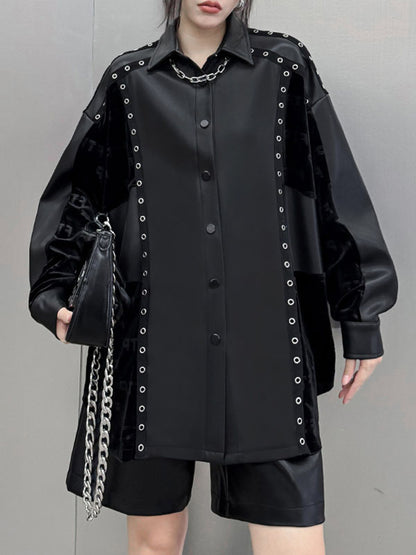 xakxx High-Low Long Sleeves Buttoned Split-Joint Lapel Blouses&Shirts Tops
