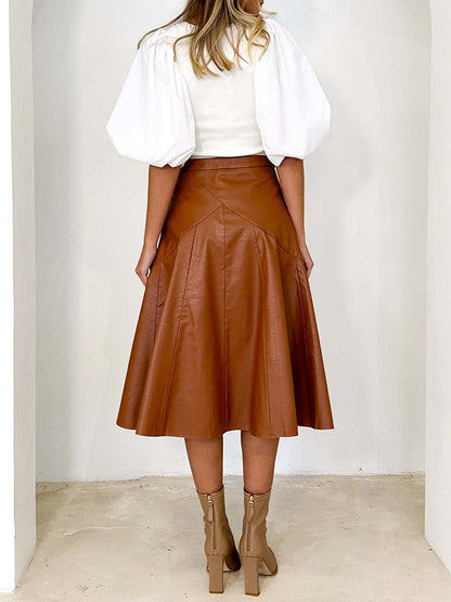 xakxx High Waisted Loose Ruffled Solid Color Skirts Bottoms
