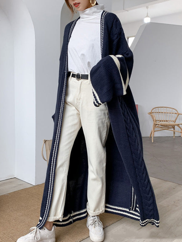 xakxx Urban Loose Contrast Color Striped Cardigan Coat