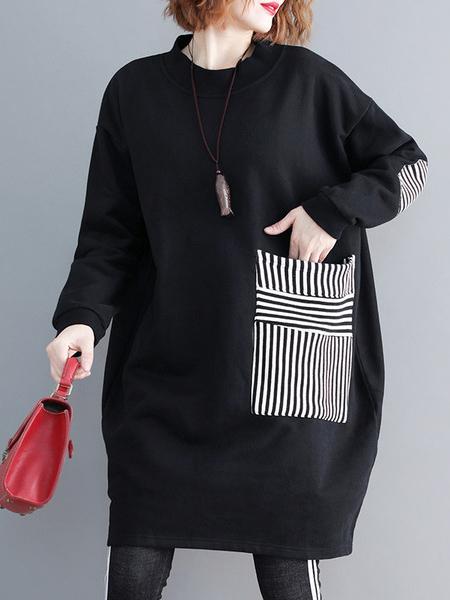 xakxx Casual Pocket Long Sweatshirt Short Dress