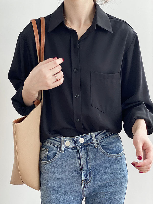 xakxx Urban Solid Color Lapel Long Sleeves Blouse
