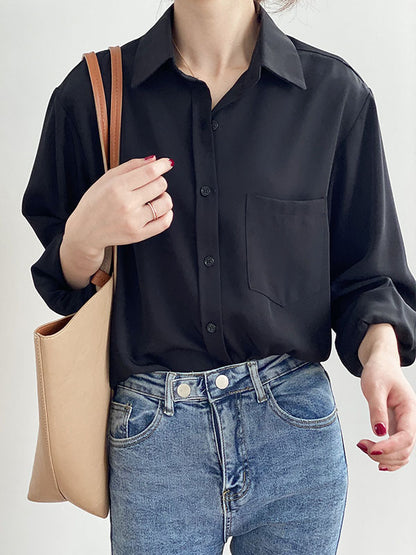 xakxx Urban Solid Color Lapel Long Sleeves Blouse