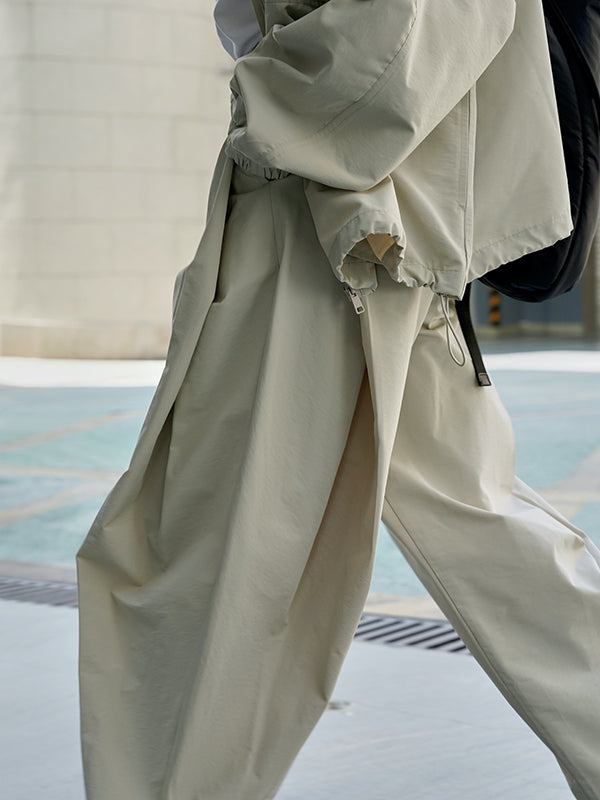 xakxx Loose Wide Leg High-Waisted Pleated Solid Color Casual Pants Bottoms Trousers