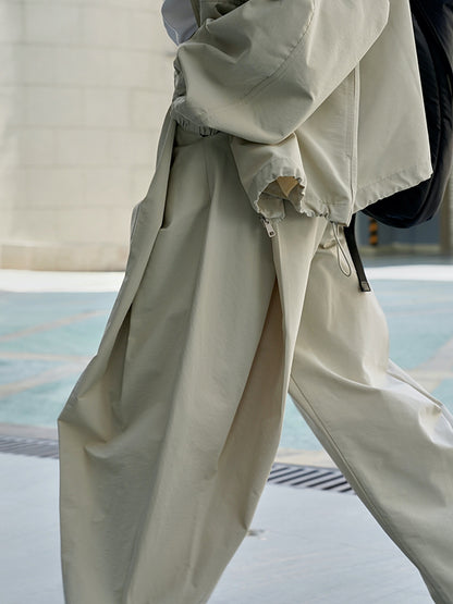 xakxx Loose Wide Leg High-Waisted Pleated Solid Color Casual Pants Bottoms Trousers