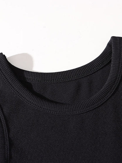xakxx A-Line Long Sleeves Elasticity Hollow Solid Color Split-Joint Round-Neck Midi Dresses