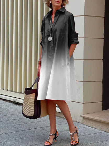xakxx Long Sleeves Gradient Lapel Midi Dresses