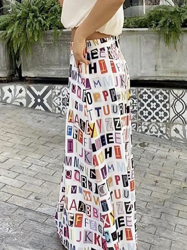 xakxx Loose Wide Leg Contrast Color Letter Print Casual Pants Bottoms