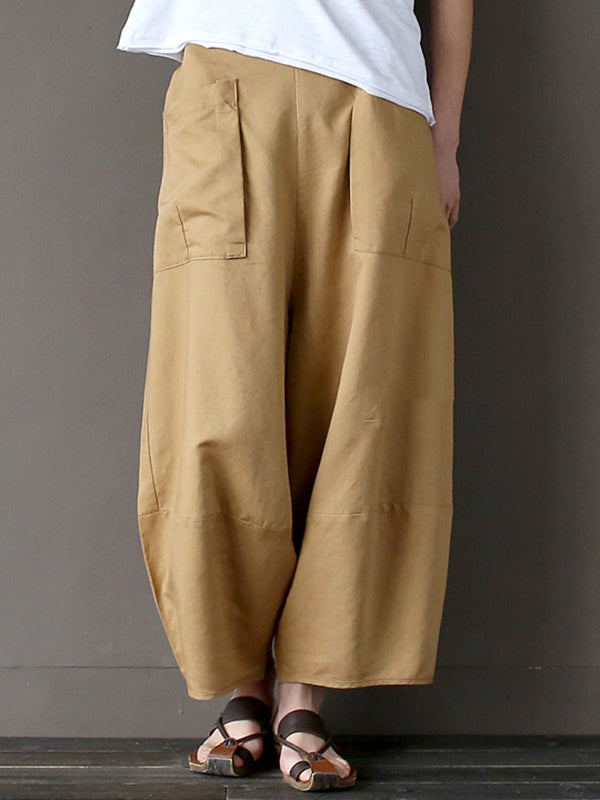 xakxx Simple 4 Colors Loose Linen Wide Leg Pants