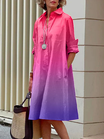 xakxx Long Sleeves Gradient Lapel Midi Dresses