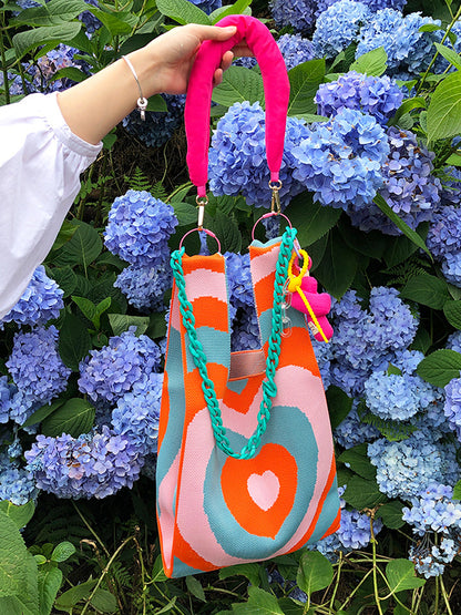 xakxx Chains Contrast Color Heart Print Woven Bags Handbags