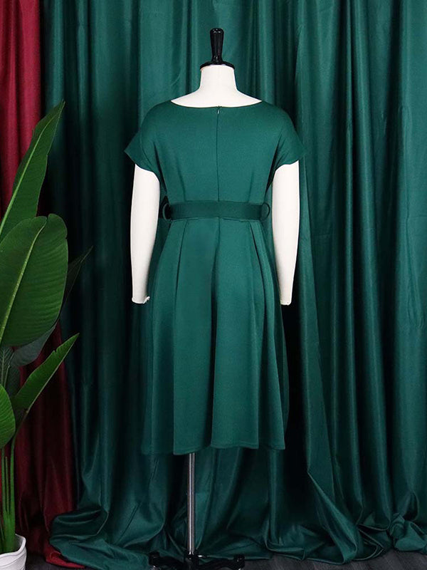 xakxx Bowknot Lace-Up Solid Color V-Neck Midi Dresses
