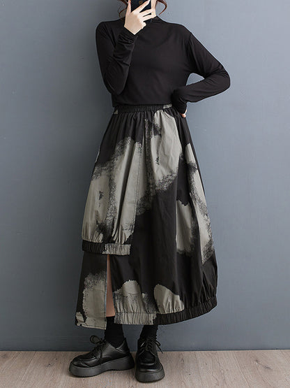 xakxx High Waisted Loose Asymmetric Elasticity Pleated Split-Joint Skirts
