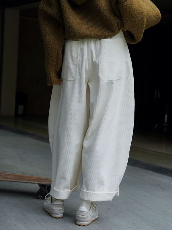 xakxx Vintage Corduroy Wide Leg Loose Solid Color Pants
