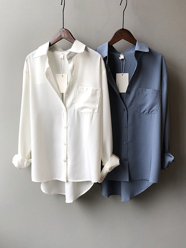 xakxx Urban Solid Color Lapel Long Sleeves Blouse