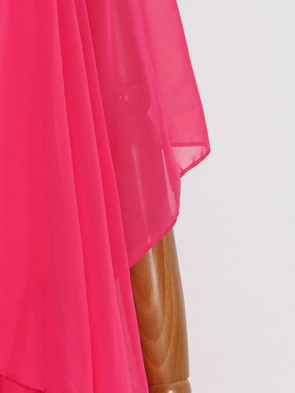 xakxx Loose Raglan Sleeve Solid Color Tiered Stand Collar Maxi Dresses