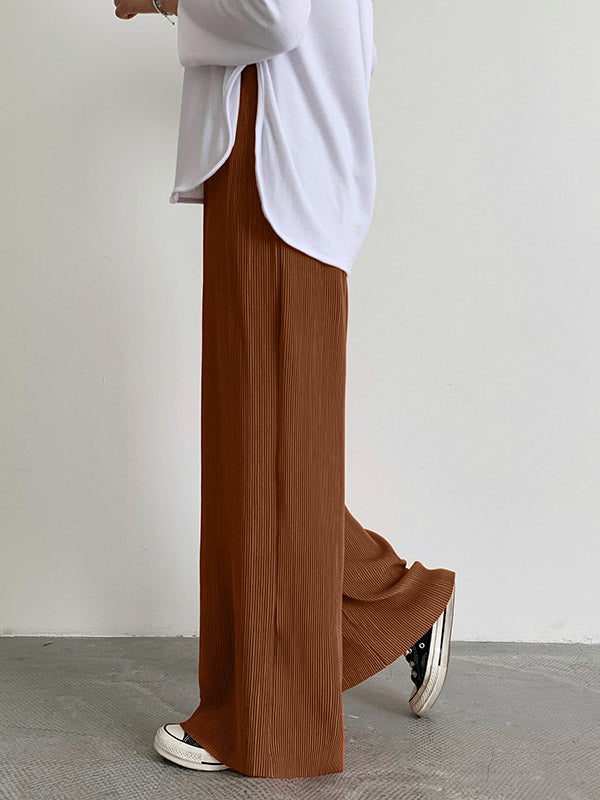 xakxx Casual Solid Color Pleats Capri-Pants Bottoms