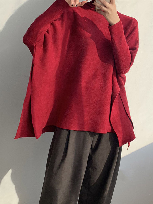 xakxx Original 4 Colors Split-Side High-Neck Long Sleeves Sweater Top