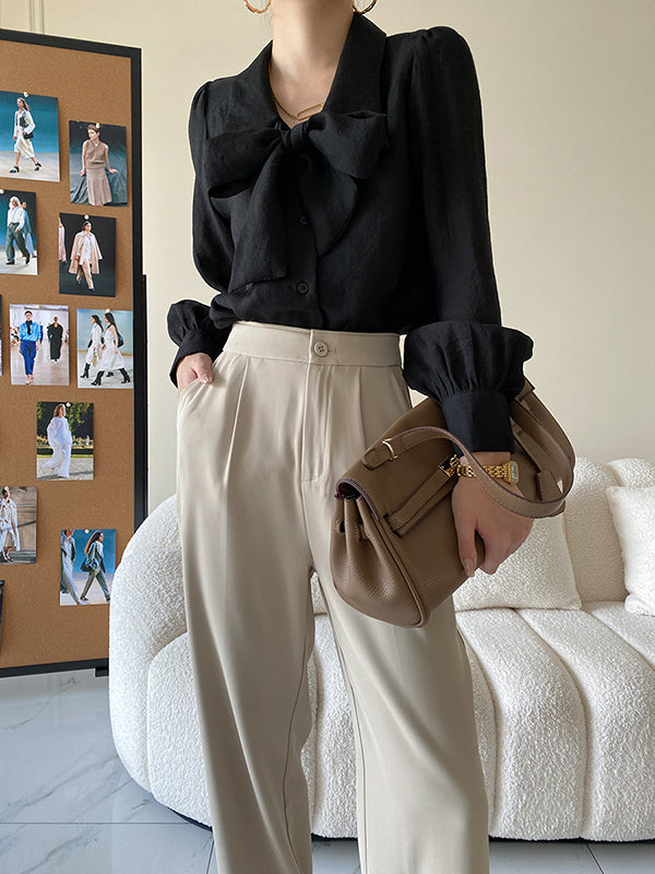 xakxx Urban Loose Long Sleeves Solid Color Lapel Collar Blouses