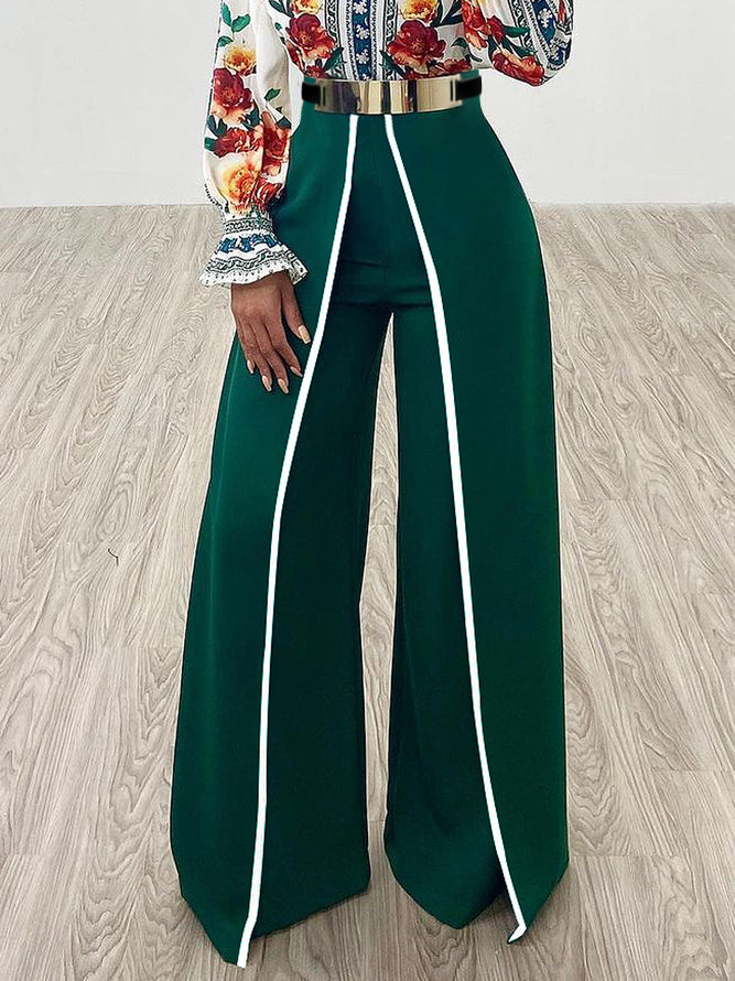 xakxx Urban High Waisted Wide Leg Contrast Color Casual Pants Bottoms