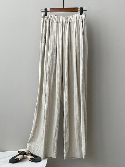 xakxx High Waisted Wide Leg Elasticity Pleated Solid Color Casual Pants Bottoms Trousers