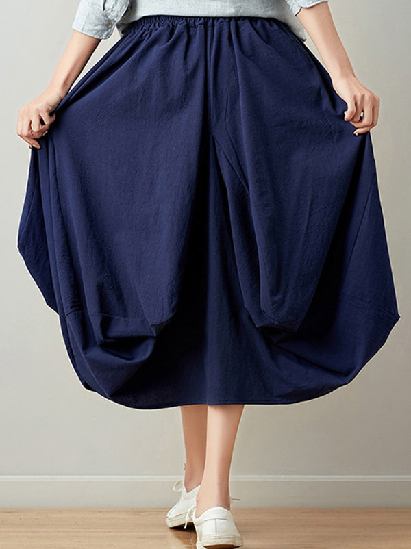 xakxx Artistic Retro Ramie Cotton 6 Colors Loose Irregular Elasticity Skirt