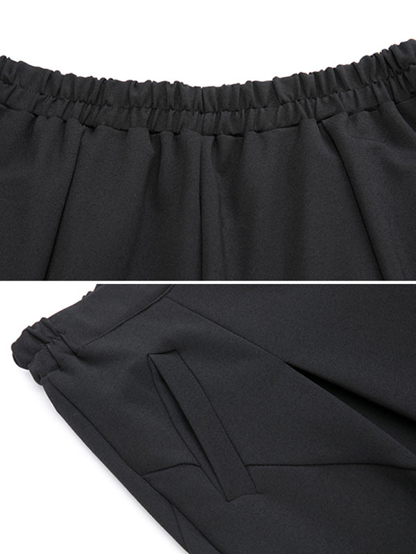 xakxx Simple Casual Split-Joint Pleats Black Harem Pants