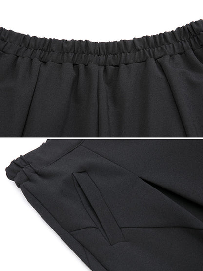 xakxx Simple Casual Split-Joint Pleats Black Harem Pants