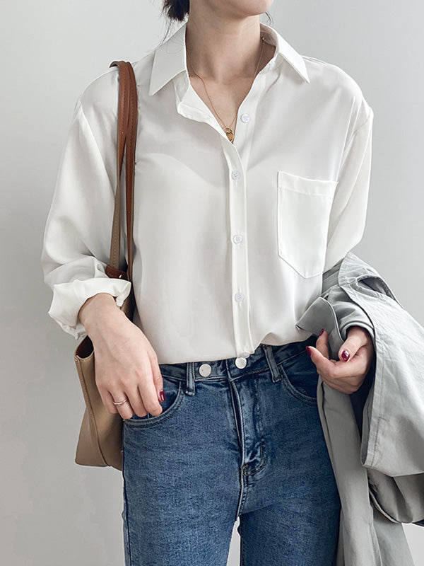 xakxx Urban Solid Color Lapel Long Sleeves Blouse
