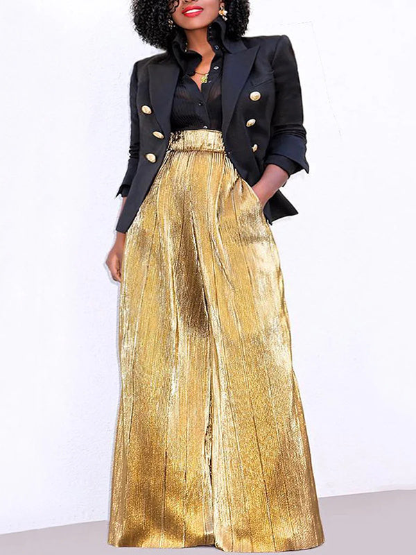 xakxx Loose Wide Leg Elasticity High-Waisted Split-Joint Pants Trousers