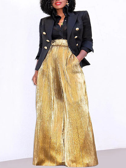 xakxx Loose Wide Leg Elasticity High-Waisted Split-Joint Pants Trousers