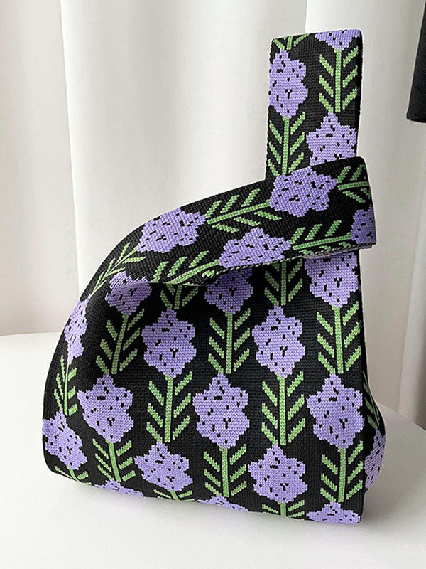 xakxx Original Contrast Color Lavender Floral Woven Handbags Bags Accessories