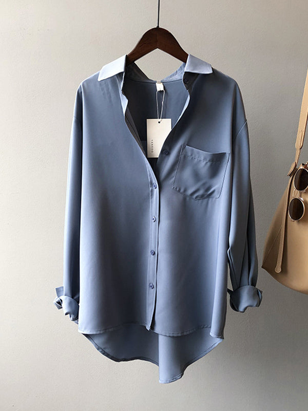 xakxx Urban Solid Color Lapel Long Sleeves Blouse