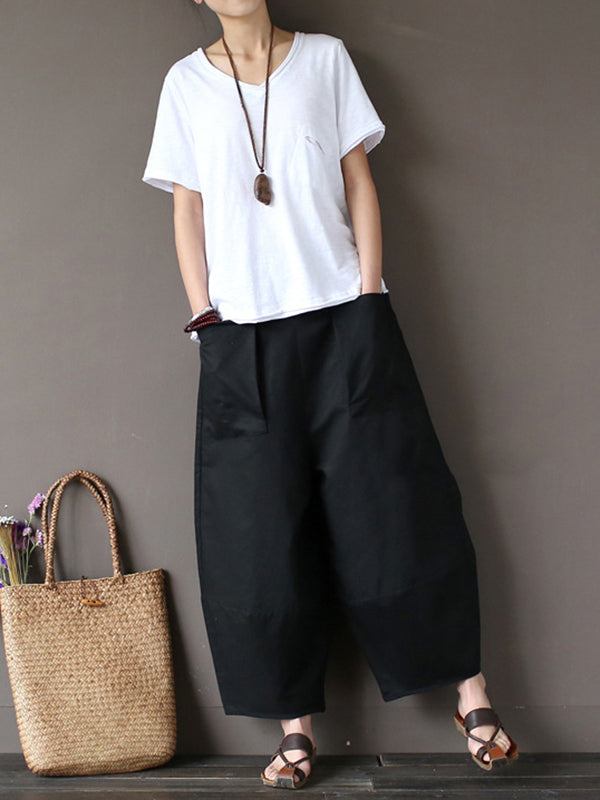 xakxx Simple 4 Colors Loose Linen Wide Leg Pants