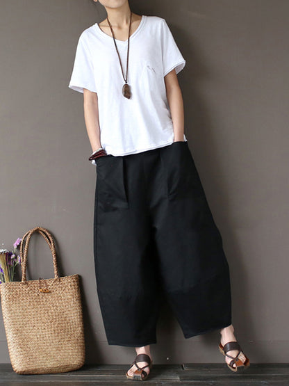 xakxx Simple 4 Colors Loose Linen Wide Leg Pants