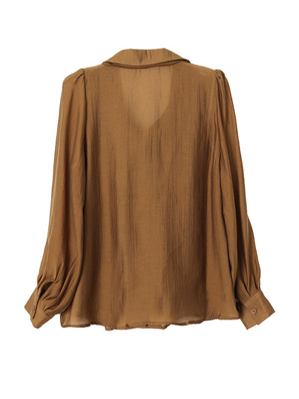 xakxx Urban Loose Long Sleeves Solid Color Lapel Collar Blouses