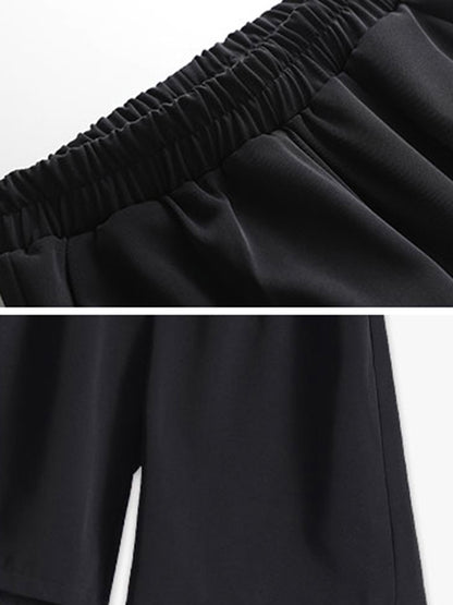 xakxx Stylish Solid Color High Waisted A-Line Wide Leg Trousers
