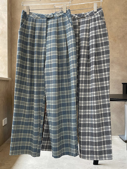xakxx Vintage Wide Leg High-Waisted Pleated Plaid Pants