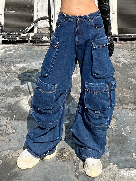 xakxx Original Wide Leg Loose Split-Joint With Big Pockets Jean Pants Bottoms