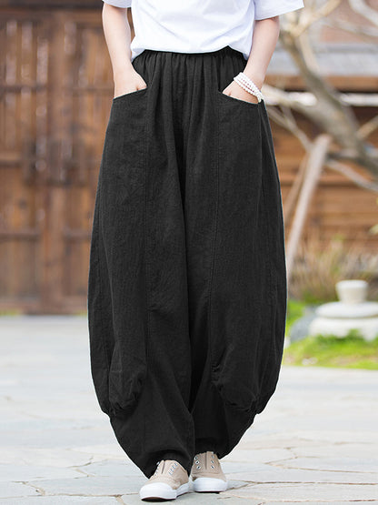 xakxx 7 Colors Casual Wide Leg High Waisted Solid Color Linen Pants