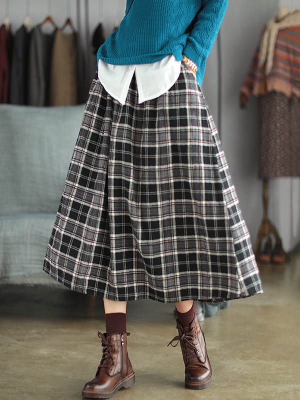 xakxx Artistic Retro Plaid A-Line Skirt